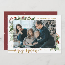 Foto på Rustic Boho Greenery Guld Dry Push Effect Julkort