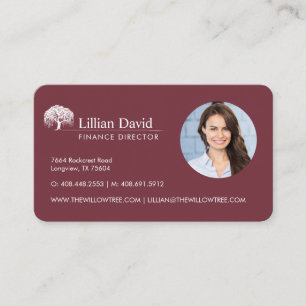 Foto på Rustic Burgundy & White Willow Träd Logoty Visitkort