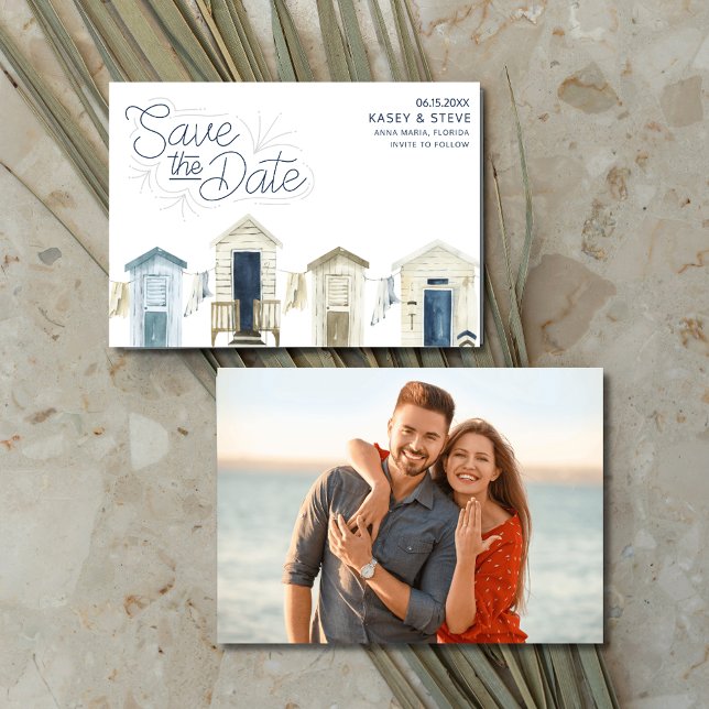 Foto på Rustic Coastal Beach Wedding Spara datumet (Rustic Coastal Beach Wedding Photo Save the Date)