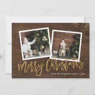 Foto på Rustic Guld Script God jul 2 Julkort