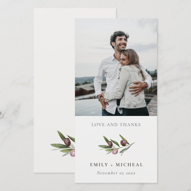 Foto på Rustic Minimal Olive Gren Foliage Bröllop Tack Kort (Fram/baksida)