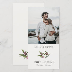 Foto på Rustic Minimal Olive Gren Foliage Bröllop Tack Kort