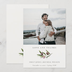 Foto på Rustic Minimal Olive Gren Foliage Bröllop Tack Kort