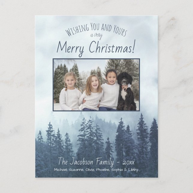 Foto på Rustic Mountain Blue Gräs God jul Helg Vykort (Framsida)