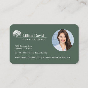 Foto på Rustic Oliv grönt & White Willow Träd Logo Visitkort
