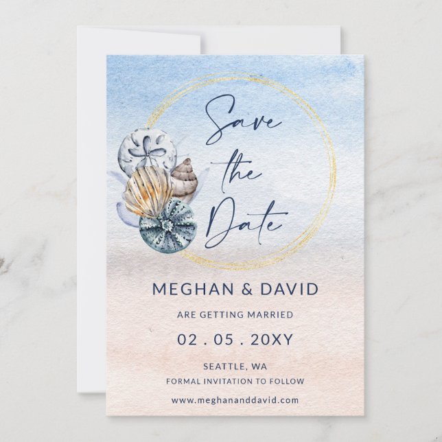 Foto på Rustic Seashells Ocean Sea Summer Beach Spara Datumet (Framsida)