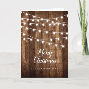 Foto på Rustic Wood Fairy Light Family Namn Helgda Kort