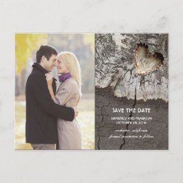 Foto på Rustic Wood Heart Birch Bark Spara datum Meddelande Vykort