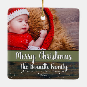 Foto på Rustic Wood Script God jul Helgdag Julgransprydnad Keramik