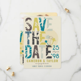 Foto på rutttext för tropisk persikofärgad blå Trä Spara Datumet