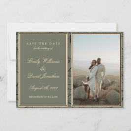 Foto på Sage Grönt Elegant Blommigt Line Art Inbjudningar