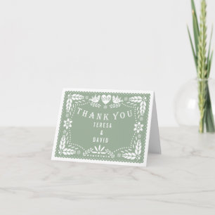 Foto på Sage grönt papel picado bröllop Tack Kort
