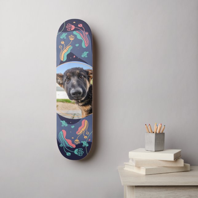 Foto på sällskapsdjur, redigerbar ram-blommigt mini skateboard bräda 18,5 cm (Väggkonst)