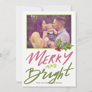 Foto på skript för Holly berry merry & bright rosa Julkort