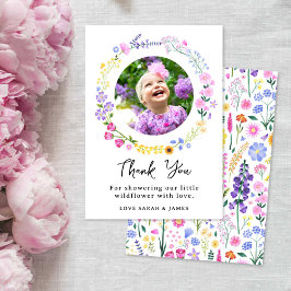 Foto på små vilda blommor flickor 1-årsdag tack kort
