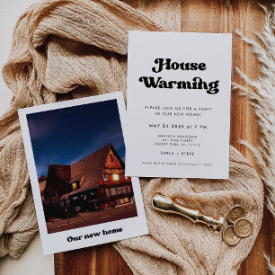 Foto på snyggt Retro Houseuppvärmning party Inbjudningar