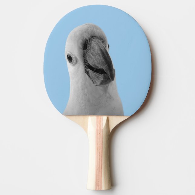 Foto på söt cockatoo, svart och vitt djur pingisracket (Framsidan)