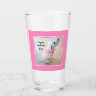 Foto på söt vit hund som bär rosa halsduk  glaskopp
