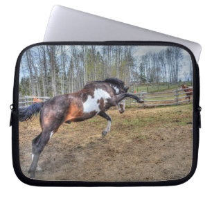 Foto på Spirated Pinto Stallion Equine Action Phot Laptop Sleeve
