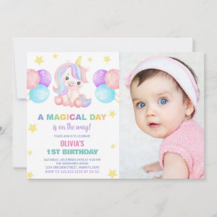 Foto på Stars Ballons Unicorn Birthday-inbjudan Inbjudningar