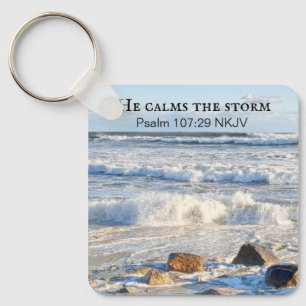 Foto på Stormy Sea Han Lugnar Storm Bible Verse Nyckelring