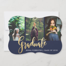Foto på Student Faux Gold Foil-skript | Blåblå mar Inbjudningar