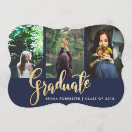 Foto på Student Faux Gold Foil-skript | Blåblå mar Inbjudningar
