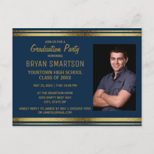 Foto på Studentfesten Navy Blue Guld Vykort