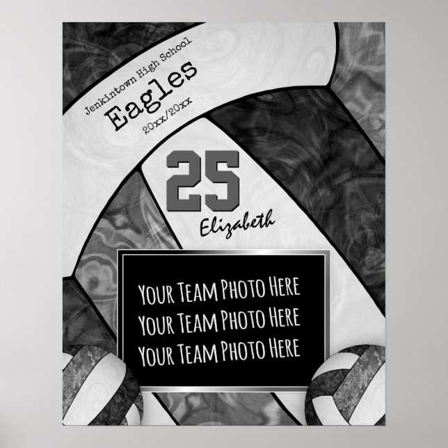 Foto på svart grått-flickors volleyball-lag poster (Framsidan)