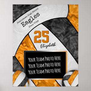 Foto på svart orange-flickors volleyball-lag poster