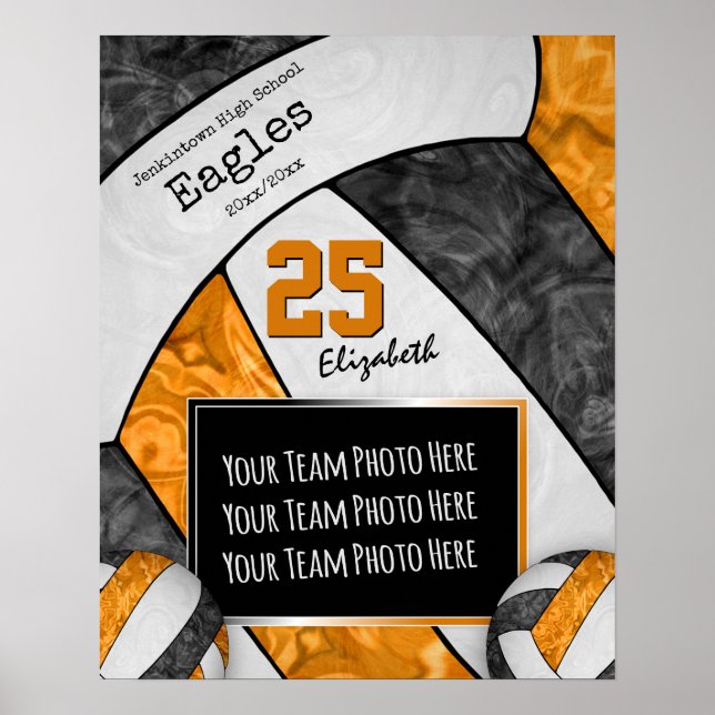 Foto på svart orange-flickors volleyball-lag poster (Framsidan)