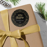 Foto på svarta Glitter-punkter i god jul Guld Runt Klistermärke<br><div class="desc">Skrämmande magisk julfärgad mörk Helgdag svart smycken med guld glitter-effektpunkter och guld-text God jul som står i kontrast till den svarta bakgrunden.. Originalteckning av Caroline Bonne Müller</div>