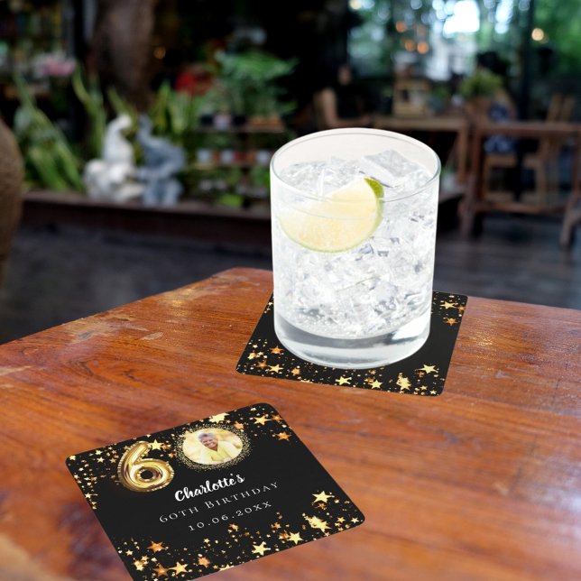 Foto på svarta guld-stjärnor, 60-årsdag underlägg papper kvadrat (Skapare uppladdad)