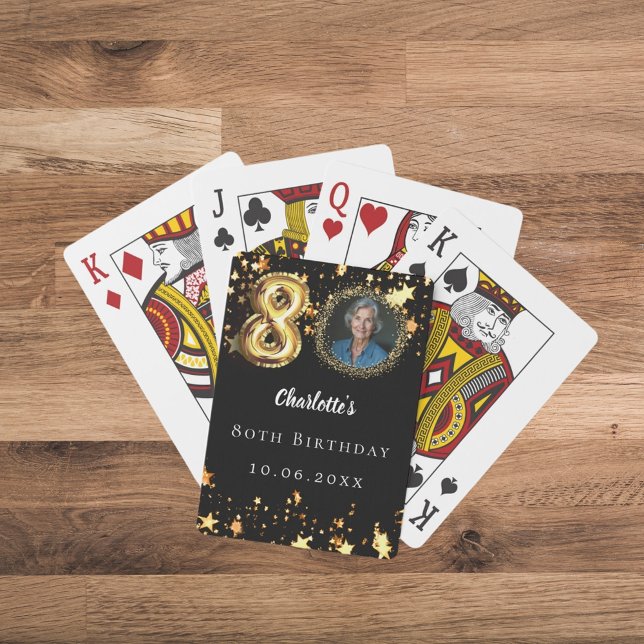 Foto på svarta guld-stjärnor på 80 födelsedagar casinokort (Skapare uppladdad)