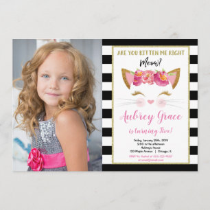 Foto på svartvit guld-kattunge kattunge inbjudningar