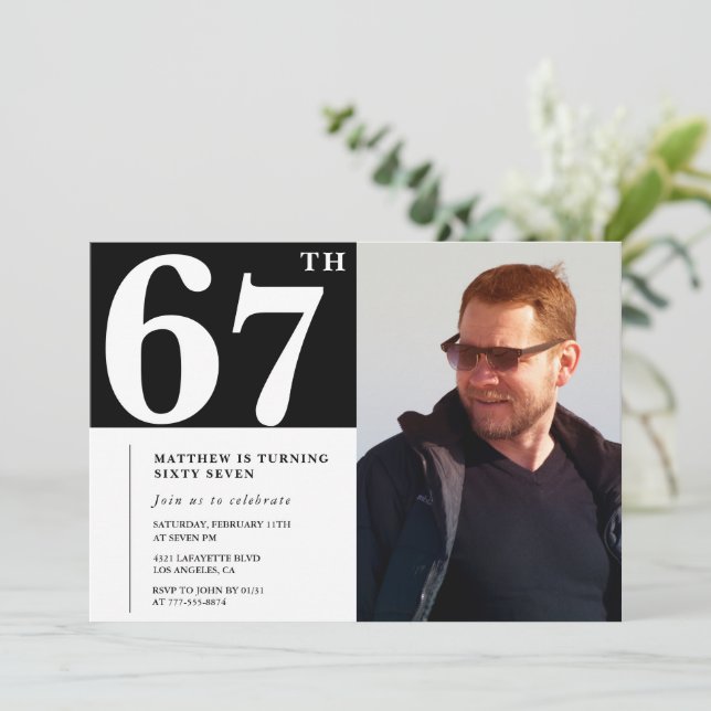 Foto på svartvitt 67-årsdagen inbjudningar (Stående Fram)