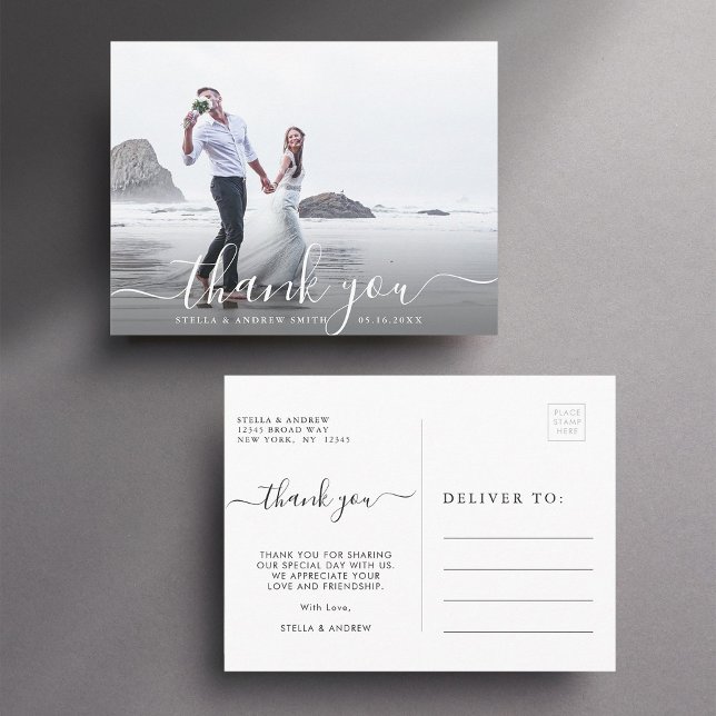 Foto på Tacken chic Hand Lettered Script Vykort (Front & Back)