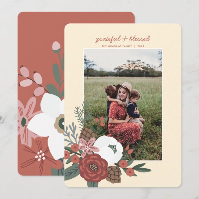 Foto på tacksam och välsignad Thanksgiving Julkort (Fram/baksida)