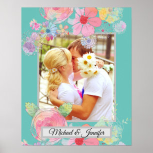 Foto på Teal and Shabby chic Blommigt Anpassningsb Poster