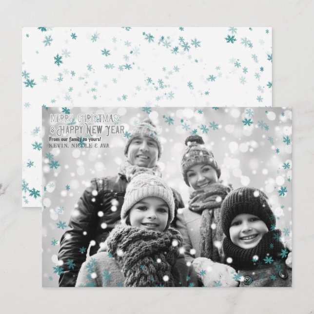 Foto på Teal & White Kall Winter Snöflingor Helgda Inbjudningar (Fram/baksida)