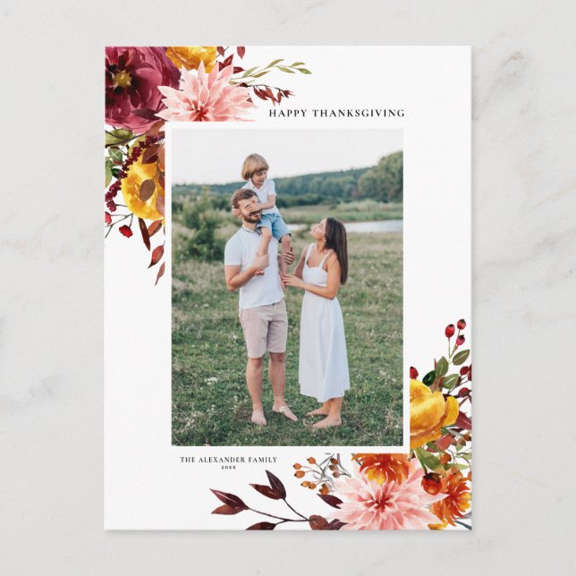 Foto på Thanksgivingen Höstblommor för vattenfärg Helg Vykort (Framsida)