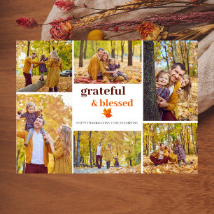 Foto på thanksgivingen tacksam och välsignad Fall Julkort