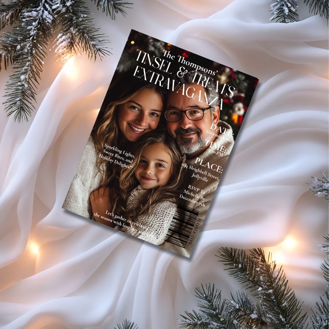 Foto på Tinsel & Treats Extravaganza Magazine Cove Inbjudningar (Tinsel & Treats Extravaganza Magazine Cover photo Invitation)