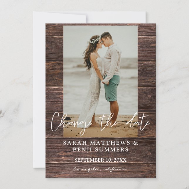 Foto på trä Ändra datum Inbjudningar (Framsida)