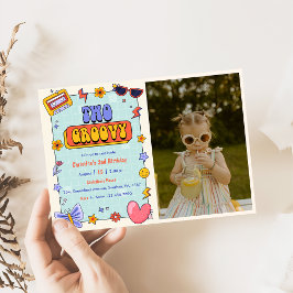 Foto på två Groovy Retro Hippie 2:a födelsedagspar Inbjudningar