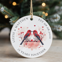 Foto på två Love birds Bröllop-årsdagen Julgransprydnad Keramik