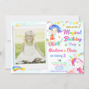 Foto på Twillingar för mjölkfödelsedag och Unicorn Inbjudningar