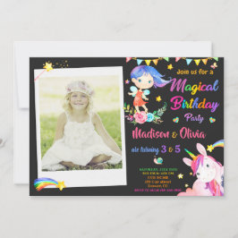 Foto på twillingar för mjölkfödelsedag och Unicorn Inbjudningar