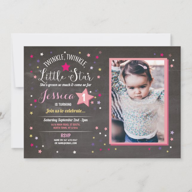 Foto på Twinkle Little Star-Födelsedagsfest med Tw Inbjudningar (Framsida)