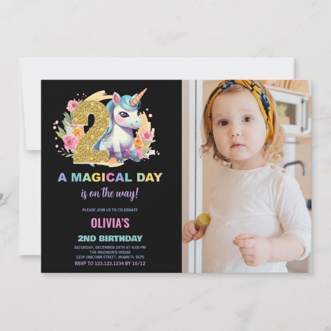Foto på Unicorn Birthday Inbjudan 2:a födelsedagen (Framsida)